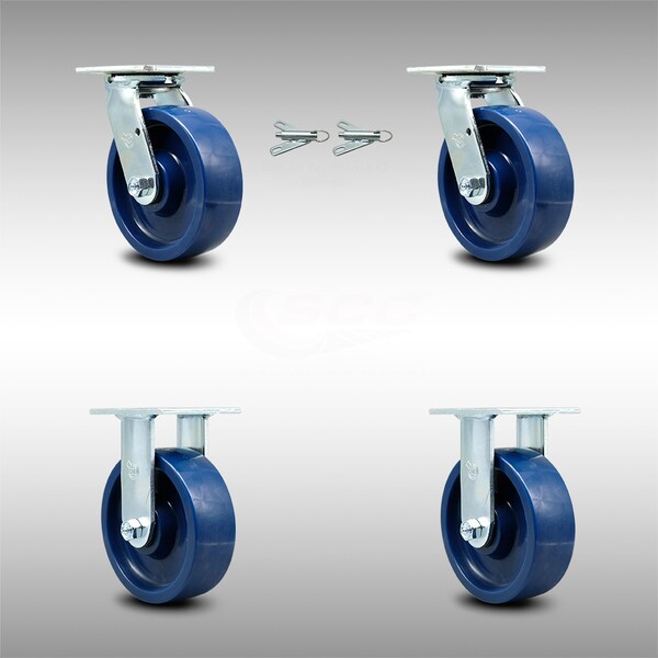 6 Inch SS Solid Poly Caster Set with Ball Bearings 2 Swivel Lock 2 Rigid SCC